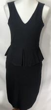 Ganni Womens Black Ruffle Waist V Neck Dress Size Small textured glamour Career