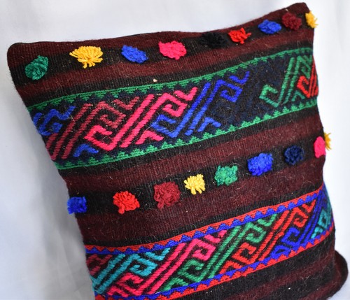 Funda de almohada turca para lanzar alfombra Kilim 16""x16"" nómada vintage Kelim - Imagen 4 de 4