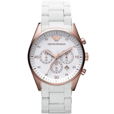 NEW EMPORIO ARMANI MENS WATCH WHITE DIAL WITH RUBBER WHITE STRAP