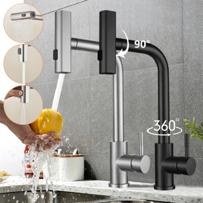 MDHAND Kitchen Faucet Stainless Steel Sink Tap Single Handle Pull Out & Down Sprayer