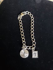 Holy Communion 7" Charm Bracelet Sterling Silver With Two Charms 7.5g