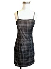 Shein Plaid Jumper Dress Womens Size Small Black Plaid Side Slit