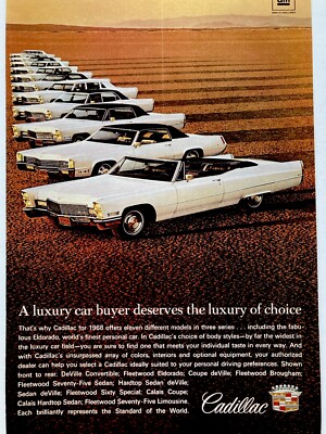 1968 Cadillac Fleet 15 Models Print Ad DeVille Convertible Eldorado Brougham
