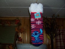 DISNEY WOMENS STITCH SLIPPER SOCKS SIZE 4-10 RED STRIPE THICK COZY CHRISTMAS NEW