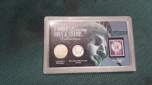 Unique Liberty coin and stamp  mercury dome  liberty buckle 3 cent stamp