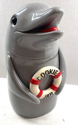 1996 VINTAGE TALKING DOLPHIN COOKIE JAR FLIPPER SOUNDS
