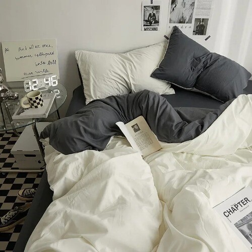 Double Washed Cotton Bettwäsche 4-teiliges Set Studentenwohnheim Bettwäsche Duvet Set - Bild 3 von 38