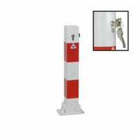 Absperrpfosten Klappbar 70X70 Mm Weiß Rot Profilzylinderschloss 500 Mm ÜBerflur
