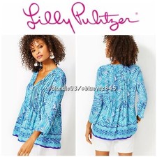 Lilly Pulitzer  Marilina  tunic top in amalfi blue by the seashore print L