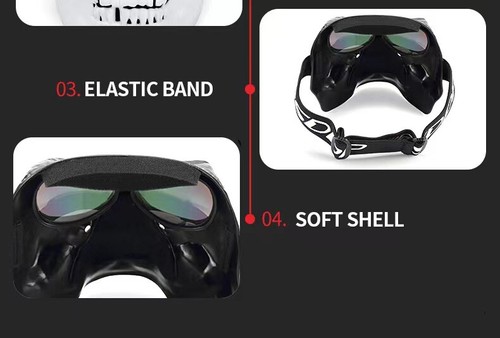 Motorcycle Face Shield Helmet skull Mask Goggles Dust-proof Black White - Picture 8 of 21