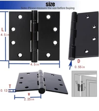 Door Hinge 4.5 X 4.5" Inch 6 pack Black Heavy Duty Commercial ball bearing 6 ct