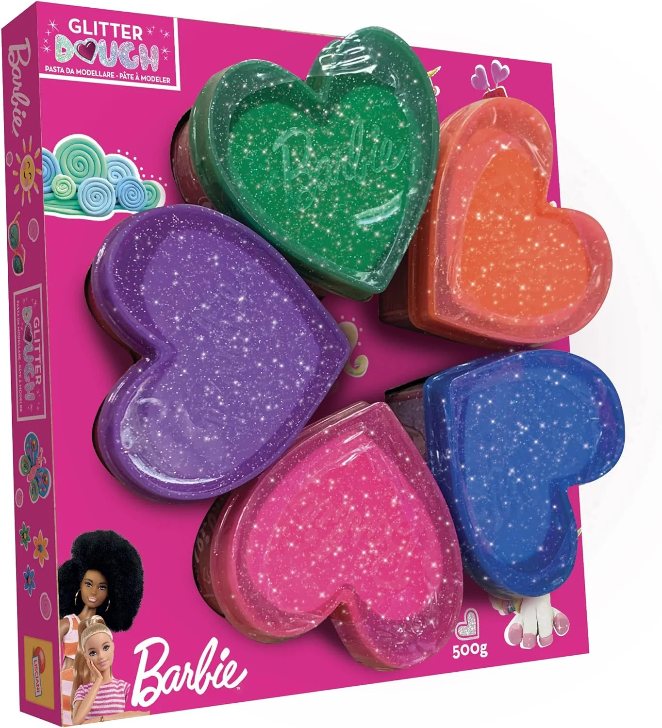 Barbie Plastilina Glitter Dough set 5 Vasetti - Lisciani