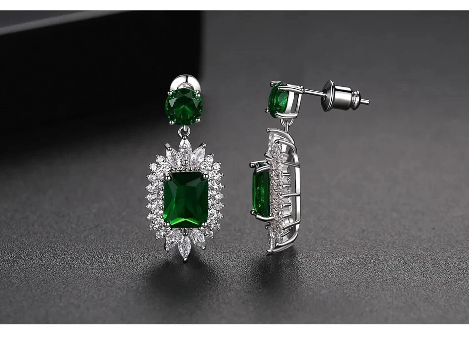 3 Kt Grün Smaragd VVS1 Diamant Drop Ohrringe Damen Hängeohrringe Weißgold-Finish - Bild 2 von 3