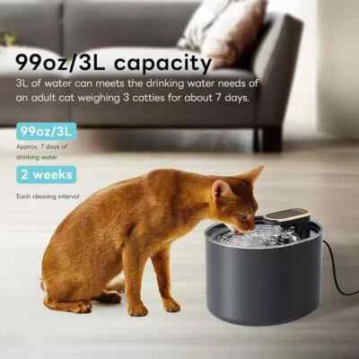 LINEN TRIBE Haustier Wasserbrunnen 3L LED 30db Katze Hund Trinken Automatischer Spender UK