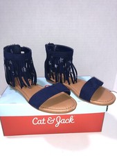 Cat Jack Gella Black Sandals w/ Fringe And Silver Stars - Zips In Back Size 2
