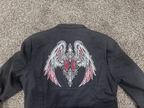 Harley Davidson Motorcycle Black Denim Jacket Women's Medium Beaded Embroidered - Picture 6 of 7