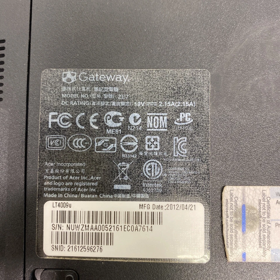 Gateway LT2104u 上网本 NAV50 英特尔 Windows 7 ü*(需要电池或零件用)* — 第 4/4 张图片