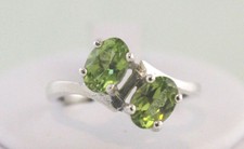 Natural Peridot Oval 7X5 mm 1.8 ctw Two Stone Ring Sterling Silver Size 7