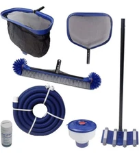 Pool Cleaning Kit 8Pc Wall Brush Leaf Rake Leaf Skimmer Vacuum Head Test Strips