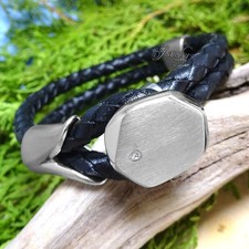 Braided Leather Stainless Steel 8  Bracelet with CZ Crystal