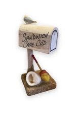 Sandwich Cape Cod MA Souvenir Figurine Bird Perched On Mailbox Wood 3” T Vintage
