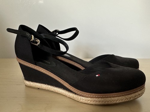 Womens Tommy Hilfiger Wedge Shoes Espadrilles Size 7 Black - Picture 6 of 9