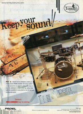 2006 Print Ad of Proel Tamburo Opera Series Drum Kit at Sphere Studios London