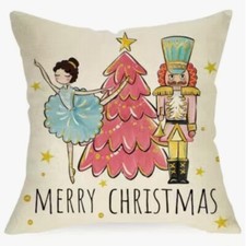 Nutcracker Soldier  Ballerina Christmas Throw Pillow Cover Winter Holiday Decor
