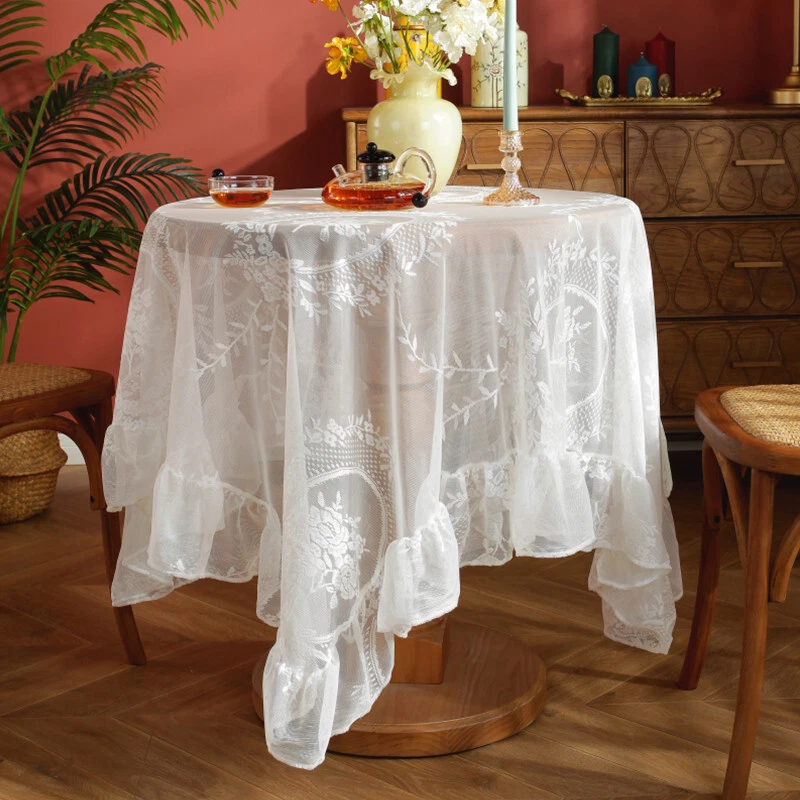 Rectangle Lace Floral Embroidery Tablecloth Cover Diningroom Wedding Party Decor - Image 2 of 4