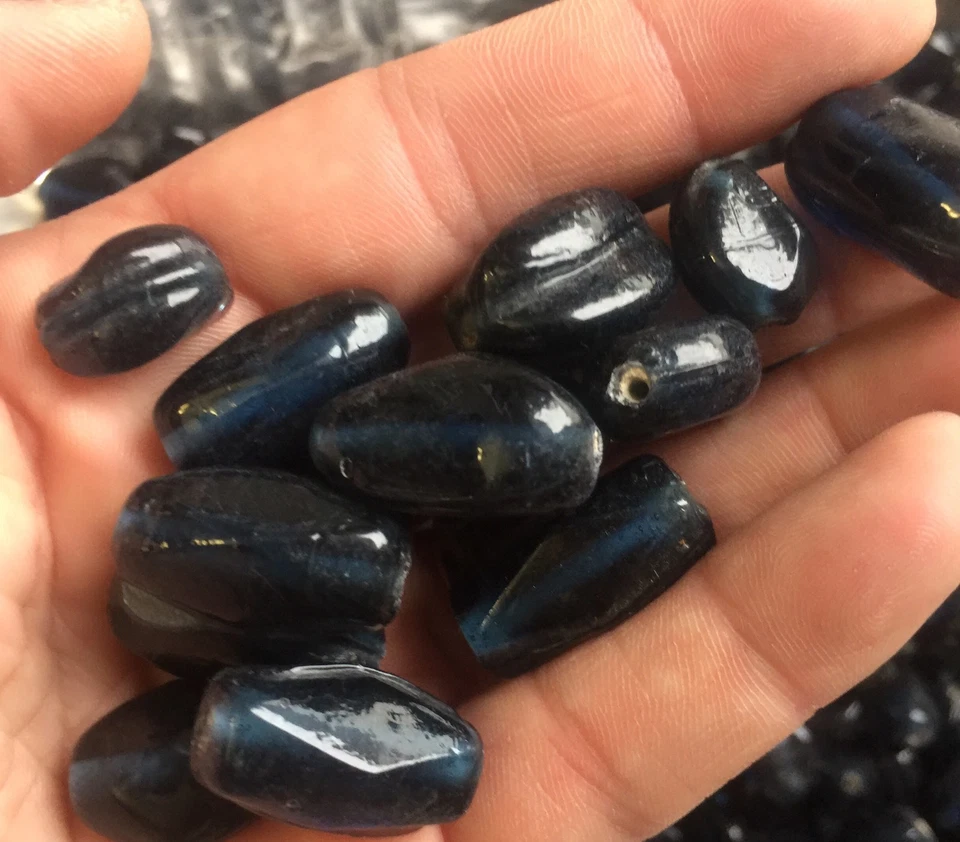 Lote de cuentas gruesas de fiesta vintage importadas de comercio de vidrio cachemir profundo azul mezcla forma Foto 3 de 4