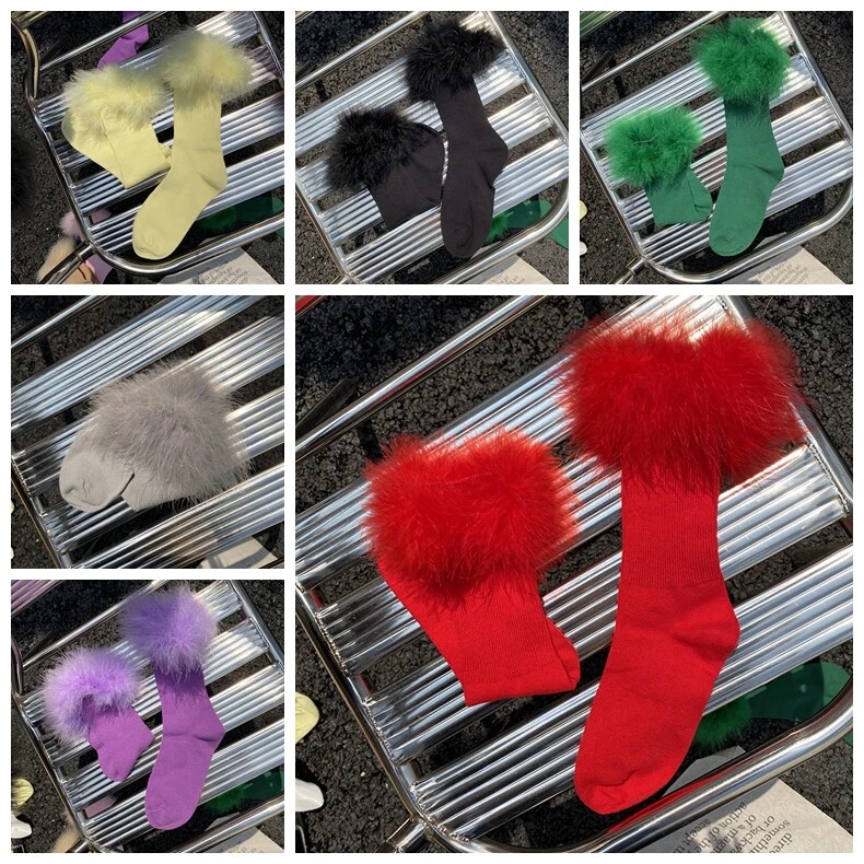 1 Pair Women Socks Faux Fur Trim Mid Calf Length Comfort Casual Dancewear Party - Image 3 of 4