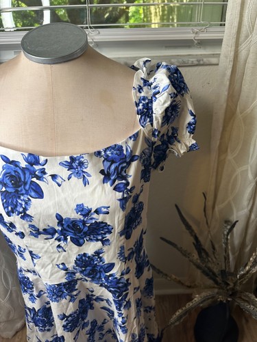 Blau & Weiß Blumen Retro Kurzarm Midi Swing Kleid Tee Party Landhaus Kern - Bild 12 von 24