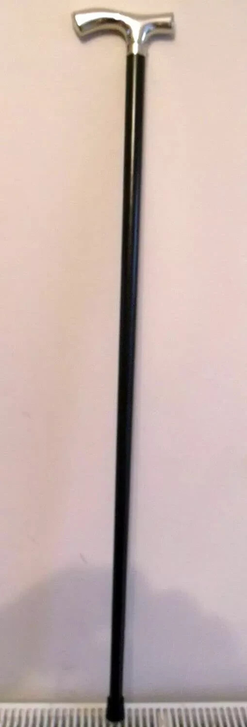 Handmade Chrome Solid Walking Black Stick Cane Br… - image 1