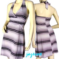 Y2K 2000s Halter Dress Striped Bodycon Made USA Mini Retro Clubwear Resort Ready