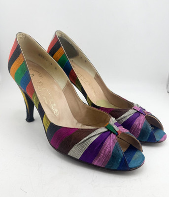 Stuart Weitzman martinique vintage rainbow stripe pump heels vtg