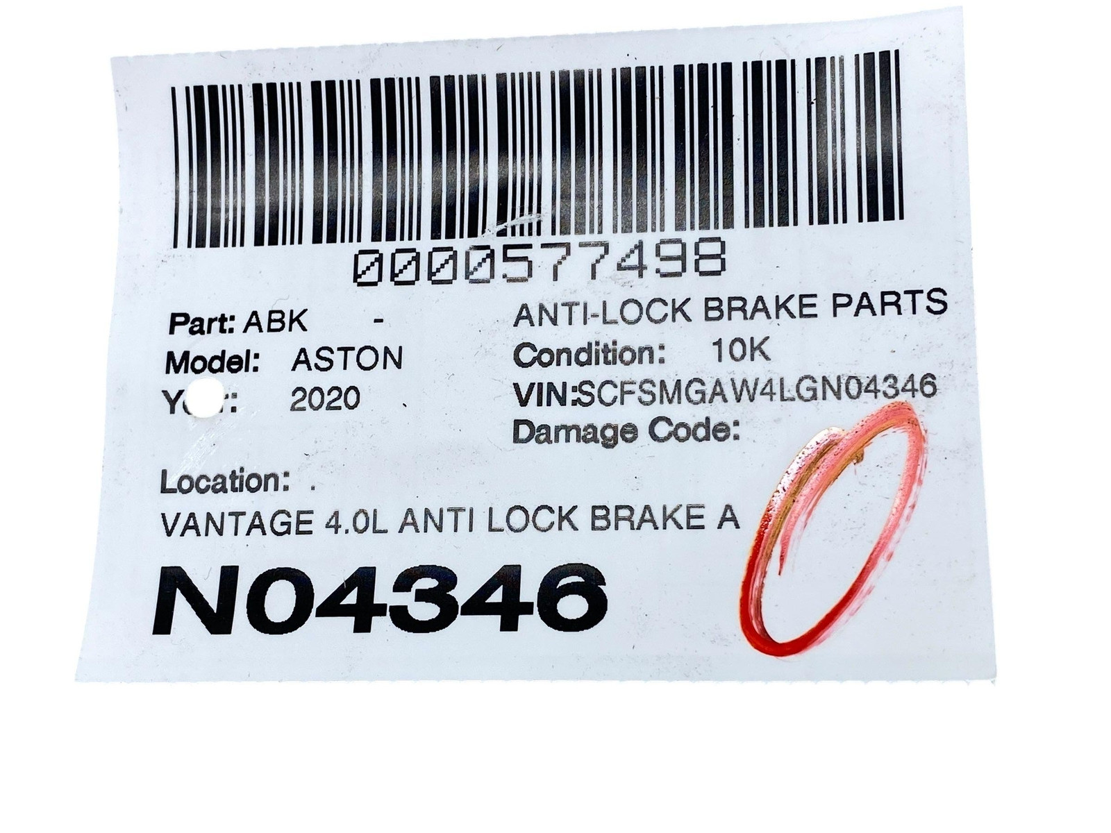 2019-2023 ASTON MARTIN VANTAGE 4.0L ANTILOCK BRAKE ABS PUMP MODULE HY53-2C405-AA