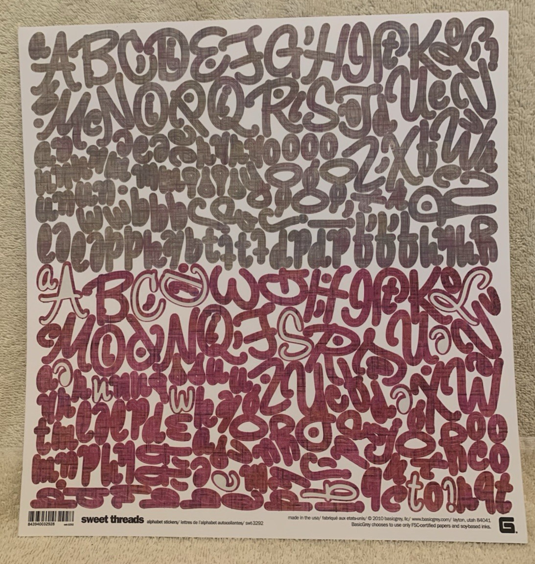 Lot Of 7 BASIC GREY Alphabet, Number & Punctuation Sticker Sheets 12x12 - Unused