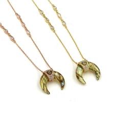 925 Silver Horn Pendant Abalone & CZ Charm Crescent Moon Necklace