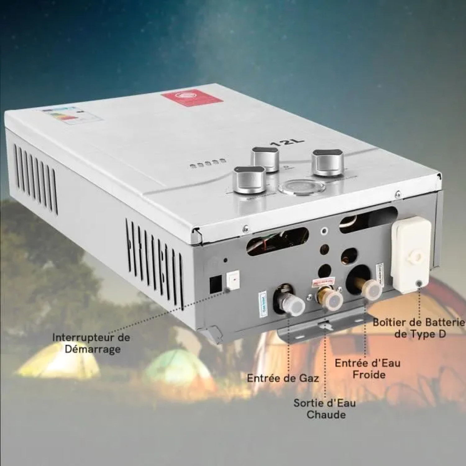 Chauffe-eau gaz instantané 12L BreeRainz propane butane sans réservoir