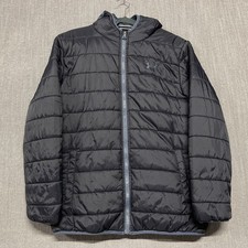 Under Armour Cold Gear Puffer Jacket Boys YL Black Full Zip Loose Fit Winter