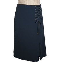 VTG Escada Margaretha Ley Skirt Womens Size 34 US 2 Midi Black A-Line Slit Lined