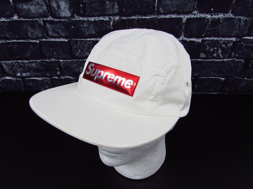 SUPREME New York Liquid Metal Logo Camp Cap WHITE Hat Adjustable VGC.