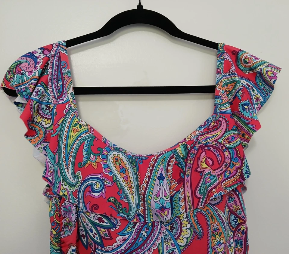 Maiô feminino Tommy Bahama lindo e colorido paisley peça única tamanho 16 - Imagem 4 de 4