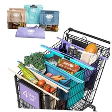 s -set of 4 -w/LRG COOLER Bag & Egg/Wine holder! Reusable Grocery Cart Bags 