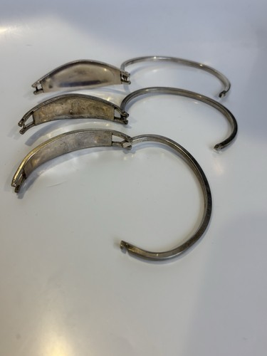Vintage 3PZ Cerniere Braccialetto INTARSIO Cerniere BRACCIALI Alpaca Argento Messico - Foto 3 di 11