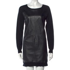 Zadig & Voltaire Deluxe Lioni Lamb Leather Panel Wool Sweater Dress S FLAW
