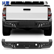 FINDAUTO Rear Bumper For 2005-2015 Toyota Tacoma W/ D-ring & LED Lights