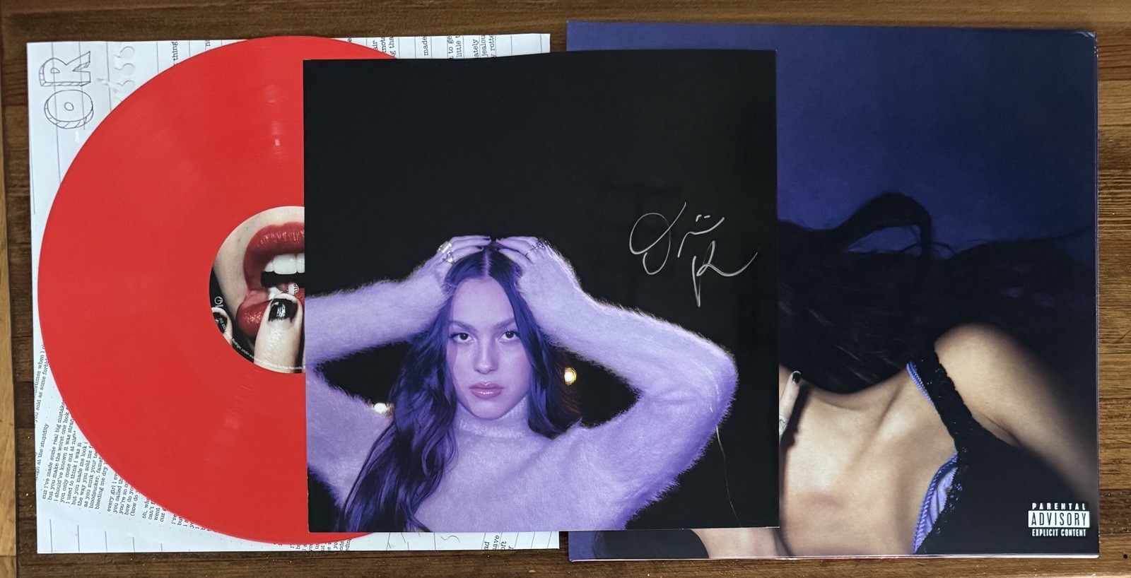 Olivia Rodrigo GUTS Red Vinyl LP & SIGNED Photo Card Autographed BAS Beckett COA