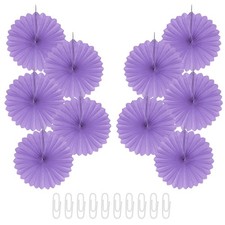 10Pcs Light Purple Paper Fans Hanging Decoration 8" Hanging Paper Fans with Clip