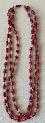 18  Necklace 3 Strand Fuchsia, Rolled Paper Seed Bead